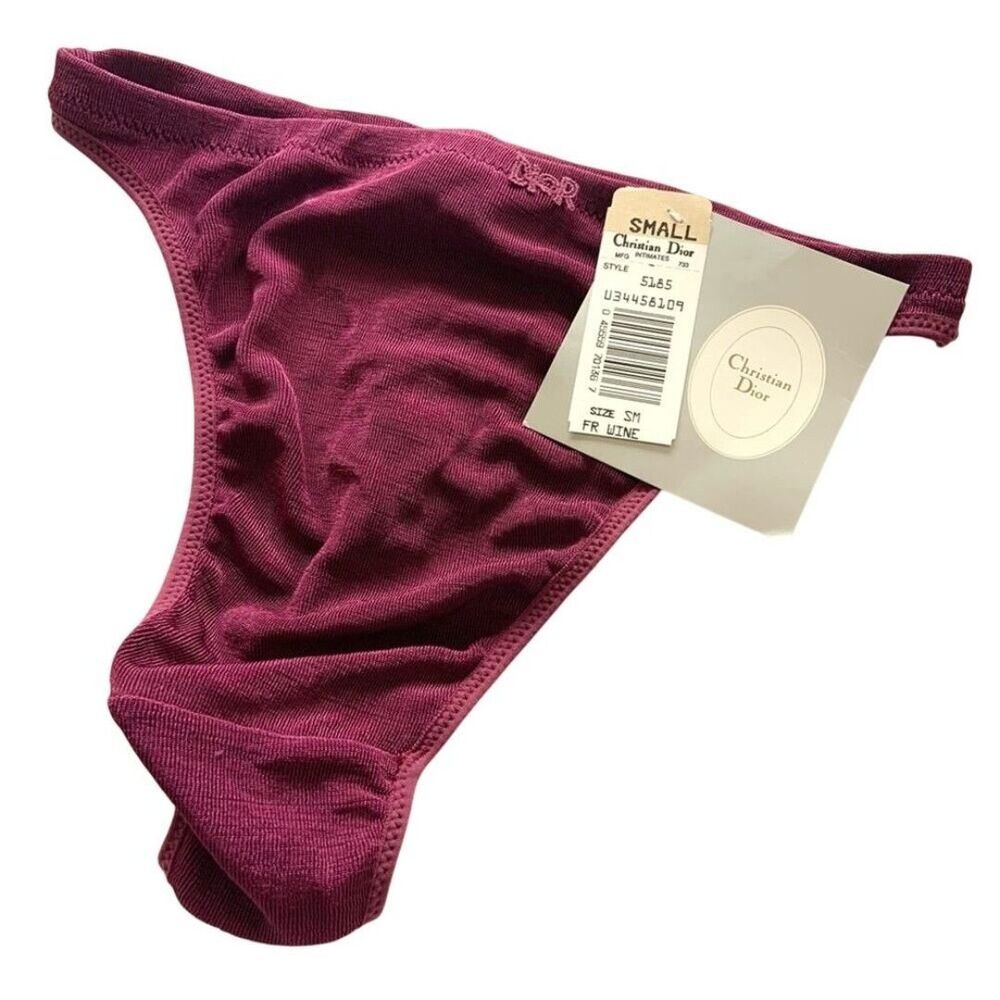 Christian Dior Intimates Vintage Thong Underwear New with Tags Size Small Wine - Picture 2 of 12